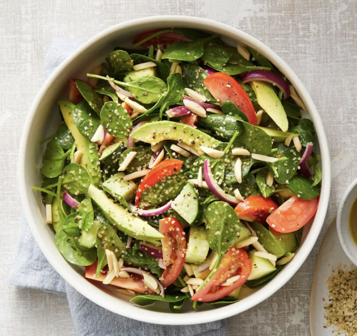 Avocado Spinach Salad with Flaxseed Dressing